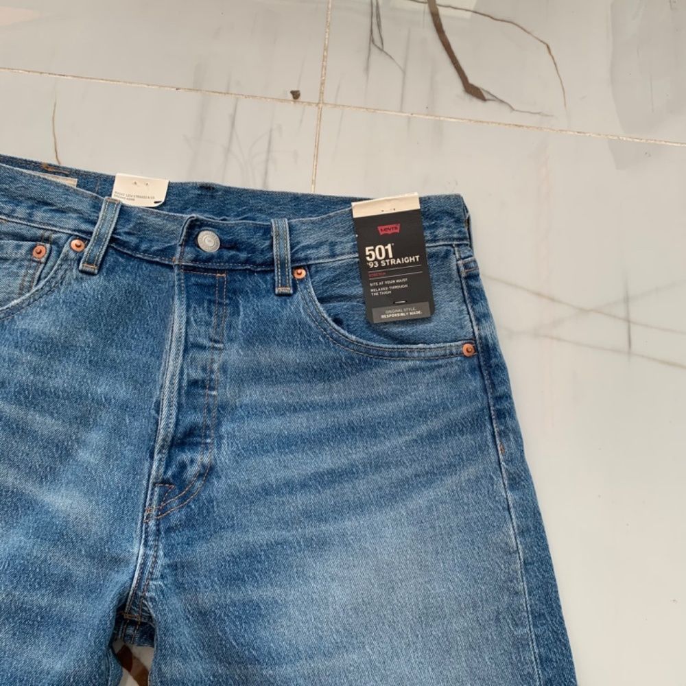 Levi's 501 Jeans Mens 36x32 '93 Straight Fit Stretch Blue Casual Pants Denim NEW - Picture 3 of 11